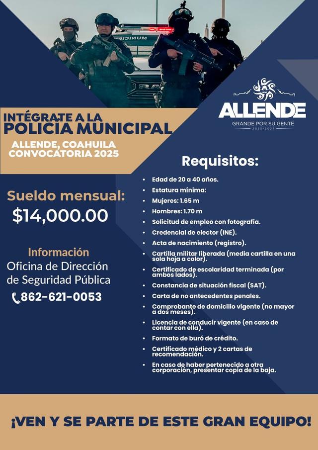 Intégrate a la Policia municipal | Presidencia Municipal de Allende Coahuila